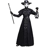Feynman Costume in maschera medievale, Medico della Peste, per Carnevale e Halloween, set accessori (Taglia M , nero)