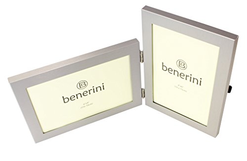 Gebürstetes Aluminium Satin Silber Farbe Twin 2 Bild Doppel Folding Foto Frame Geschenk – fotografiert 2 Standard 6 x 4 cm (1 Landschaft und 1 Portrait-Stil) - 3