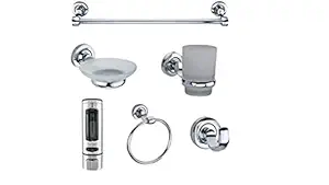 Redcroc Alligator Steel Bathroom Accessories Set with Soap Dish, Towel Ring, Hook, Silver Soap Dispenser Tumbler Holder, 24 Inch Towel Rod (Pack of 6)