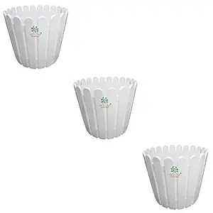 SKYCAP VIP Fence Plastic Flower Pot for Home Decor Indoor/Outdoor,Plant Container,gamla (12inch,White,Pack of 3)