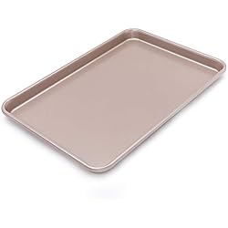 CHEFMADE Plaque a Patisserie 39 x 27cm,Plaque Mince à Biscuit 15-in, Champagne Gold, Acier au Charbon Lourde Antiadhésif, Approuvée par LFGB, pour Pain/Viande/Battenberg/Pizza et Pâtisserie