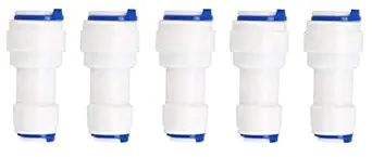 KRPLUS Plastic RO Spares 1/4 x 3/8 Inch 2 Way Quick Connect Push Fit Type Straight Connector for RO Water Purifier Tube Fitting White (Pack of 5)