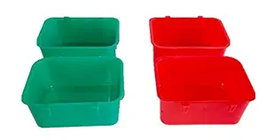 Pets Wizard - Bird Plastic Feeder Rectangle Cups (Food & Water) Set of 4 Capacity 250 ml Multicolour