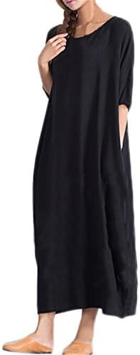 Kidsform Women Maxi Dress Short Sleeve Solid Casual Loose Beach Summer Pockets Kaftan Dress