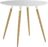 Runde Tischplatte: Kreisrunde Fläche aus matt lackiertem Holz (MDF) in Weiß - Durchmesser: 90 cm, Höhe: 74 cm, Tischplattenstärke: 2 cm