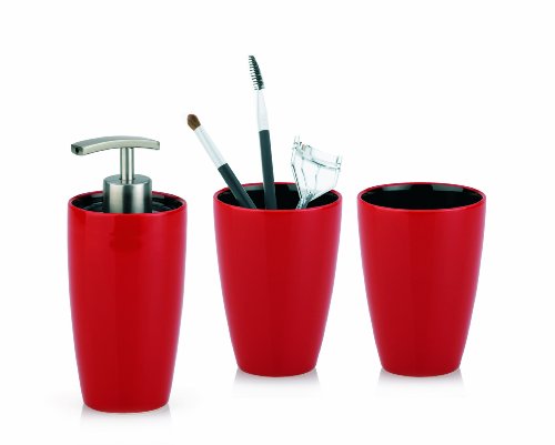 Kela 390106 Badset Atlanta aus roter Keramik 3-teilig – 2 Becher + Seifenspender - 3