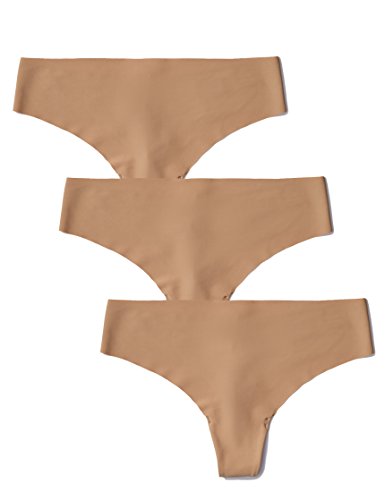 Iris & Lilly Tanga Invisible sin Costuras Mujer, Pack de 3, Beige (Sand Dollar), (Talla del fabricante: Medium)