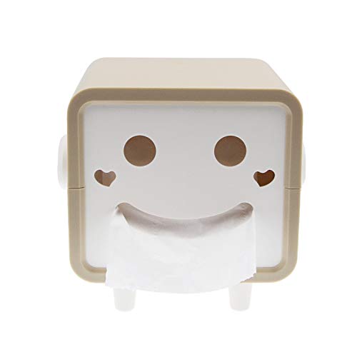 CITTATREND ABS Porte Rouleau Dérouleur Papier Toilette Forme Visage Souriant Distributeur Support Boîte de Rangement WC pour Bureau Table Salle Bain Cuisine Maison Hôtel KAKI CLAIR
