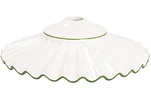 ARTERAMEEFERRO Ricambio paralume piatto in ceramica bianca con bordo verde per lampadario a sospensione classico rustico country - 30 cm 100% Made in Italy
