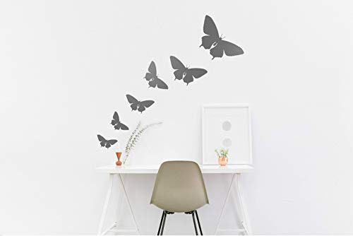 Butterfly Wall Stickers Silver Set of 6 Different Sizes - Removable Self Adhesive Waterproof Durable Vinyl Stickers - by PARTY DECOR