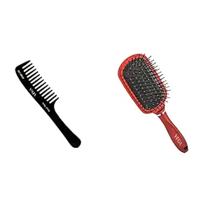 VEGA Handcrafted Round Teeth Comb Gentle On Scalp & VEGA Detangling Paddle Brush for Women & Men Smooth Hair