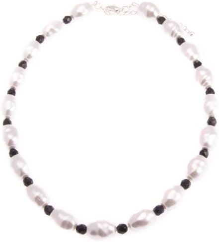 Claire Garnett 16mm Baroque White Glass Pearl Nacklace with Black Faceted Spacers