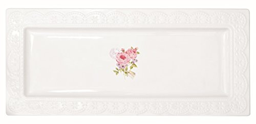 La Belle Maison Easylife piatto torta piatto da portata con motivo di rose in porcellana bianco, 36*16 cm