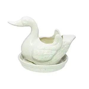 Lasaki Duck with Tray Plate Ceramic Pots for Indoor Plants,Planters,Flower pots,gamla for Indoor,Outdoor,Balcony,Home,Garden,Office Decor,Succulent Pot (Color:White, Plate:White) cir001