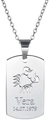 Necklace With Pendant โ Zodiac Sign โ Cancer โ Dog Tag Pendant With Engraving โ Stainless Steel โ Personalised Jewellery With Star Sign, Name and Date โ Jewellery Gifts For Men and Women