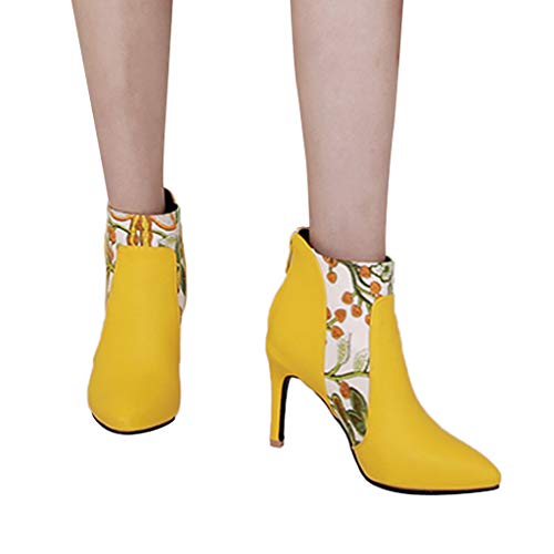 Preisvergleich Produktbild TianWlio Stiefel Frauen Herbst Winter Schuhe Stiefeletten Boots Mode Schuhe Zurück Reißverschluss High Heel Bedruckte Spitzen Stiletto Stiefeletten Gelb 37