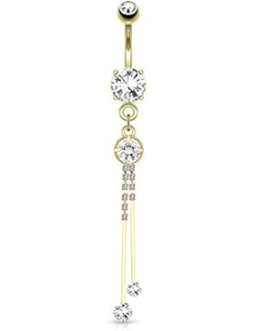 Paula & Fritz® Bauchnabelpiercing aus Edelstahl Chirurgenstahl 316L 14 Karat v...