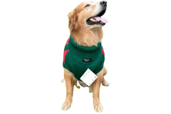 WAGGYTAILS Cotton Petaholic Dog Sweater/Printed Winter Wear Premium Clothing for Pets/Pet Sweater/Sweaters for Dogs (Green & Red Size 4XL : Back Length 26 Inch/Chest 30.5 Inch/Neck 16inch