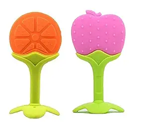 Baby Tickle Baby Teething Toys Soft and Natural Fruit Shape Teether for Baby/Toddlers/Infants/Children BPA Free/Natural/Organic/Teethers Includes Hygienic Case (Orange & Apple)