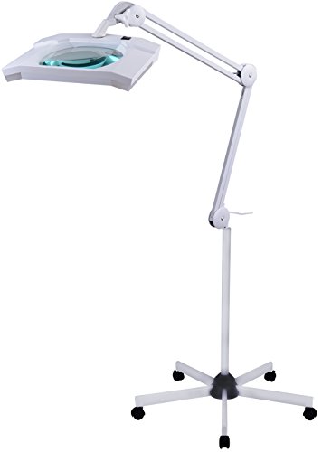 Komerci KML-9002 LED Kaltlicht Lupenleuchte Kosmetik Lupenlampe, 5 Dioptrien, dimmbar, Gelenkarm, Standfuß, Stativ, weiß