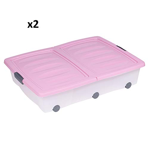 Urbnliving Lot de 2 Boîtes de rangement Sous Lit en plastique -  70 L - Taille L 