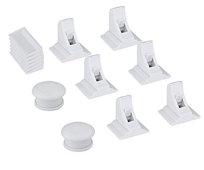Hltd Armoire serrures de sécurité pour enfant, 6 serrures + 2 touches fermetures magnétiques, sans outils, sans perçage NI VIS Needed-easy installer pour armoire à tiroirs Home de sécurité