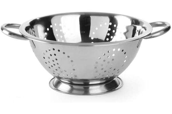 HENDI Passoire de cuisine, egouttoir, tamis pour la cuisine et le lavage des pâtes, des nouilles, des fruits, des légumes, des salades, rond, perforée, avec base et 2 poignées, ø240x(H)110 mm, Inox