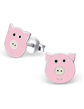 Kinder Silber Schwein Bunter Ohrstecker mit Epoxy