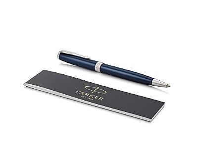 Parker Sonnet Stylo à bille avec coffret cadeau Motif ciselé Plaqué or rose Pointe moyenne Bleu laqué - Bordure palladium Stainless Steel Nib