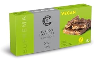 Castillo de Jijona - Turrón Imperial de Chocolate Vegano 150gr - Turrón Vegano - Cacao Selecto - Etiqueta V-Label - Sin Gluten - Calidad Suprema - Receta Artesanal - Fabricado en España (Jijona)