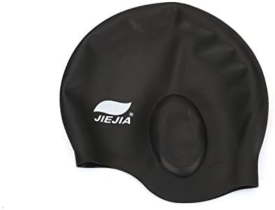 KanCai® Silicone Swimming Cap for Women and Men Thick Long Hair Swim Caps with Ergonomic Ear Pockets Earmuffs Anti-Tear Swimming Hats Highly Elastic (Black)