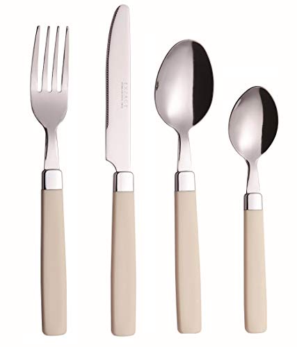 Exzact EX23 - Conjunto de Cuberteria con 16 Piezas - Acero Inoxidable con Manecillas de Color - 4 Tenedores, 4 Cuchillos, 4 Cucharas, 4 Cucharaditas (Crema)
