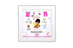 Pixelkari - Personalized Gift for New Born Baby Photo Frame with Names and Date of Birth (12x12 inches)
