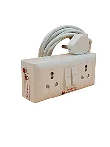 INDRICO 16 Amp Electric Extension Board for Heavy Duty with Individual Switches PVC White Pack of 1 (2 Meter 2.5 MM Cable)