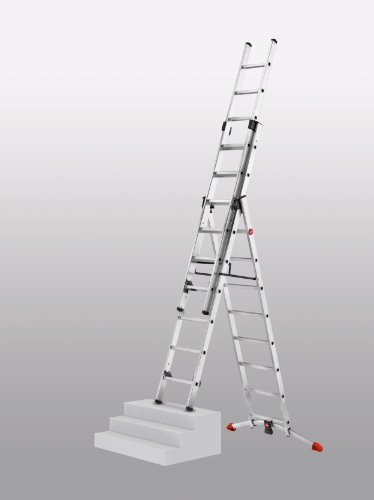 Hailo 9309-101 Profilot Alu-Kombileiter 3-teilig, Lot-System mit Einhängetritt 2x 9 und 1 x 8 Sprossen - 5