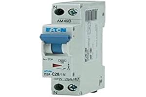 EATON 264747 PLG4-C20/1N - DISJONCTEUR MODULAIRE PH/N - Blanc - MANETTE BLEUE - 1P+N / 20 A - COURBE C - Raccordement à vis