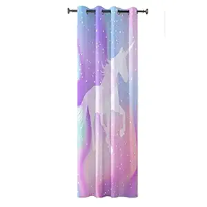 TheYaYaCafe Window Curtains for Room Decor Cute Unicorn Printed Velvet Single Panels Curtain - 4 x 9 ft