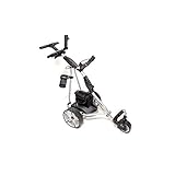 Der elektronische Golftrolley Caddy1 410 verfügt über einen kraftvollen 300 W Motor und einen 12 V, 18 Ah Lithium Akku, sowie eine Motorbremse, die unbeabsichtigtes Wegrollen verhindert