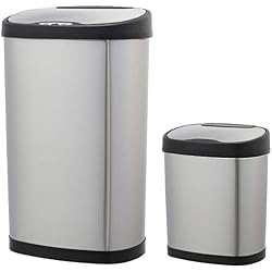 AmazonBasics Lot de poubelles automatiques en acier inoxydable, 12 et 50 litres