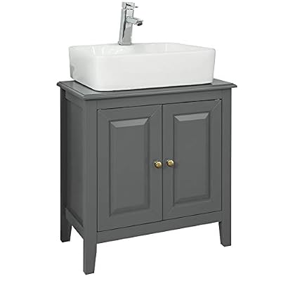 SoBuy® FRG202-DG Meuble sous-Lavabo Dessous de Lavabo ou Evier Meuble de Salle de Bain Vasque à 2 étages et 2 Portes - Gris