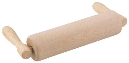 Teigrolle, Holzachse, abgewinkelte Griffe, Grifflänge 125 mm