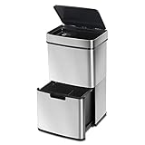 LENTIA Poubelle à capteur de Recyclage avec Finition en Acier Inoxydable 65 l 42 x 31,5 x 74,5 cm