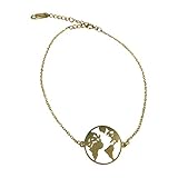 Armband Frauen Welt Weltkugel Armkette aus Edelstahl Nickelfrei Damen Schmuck Größenverstellbar Handmade (Gold)