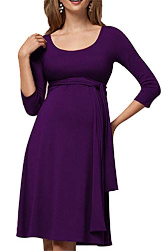 Preisvergleich Produktbild Swallowuk Damen Umstandskleid Schwangerschaft Kleid Gerafften Stillkleid Diskretes Stillen Stretchkleid (L, Lila)