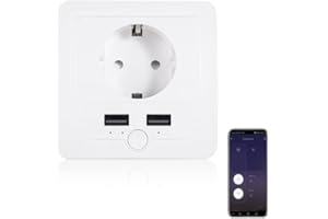 UseeLink Inteligentne gniazdko ścienne WiFi, 1 gniazdko 2 USB 16 A, kompatybilne z systemem iOS/Android, działa z Alexa Google Assistant, wymagany przewód neutralny, certyfikat CE REACH, białe (1