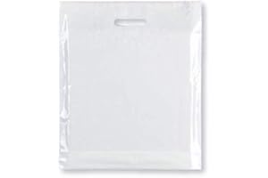 Strong Carrier Bags 15 x 18 x 3" Premium Quality - Clear Plastic Heavy Duty Patch Handle Plastic Bags For Fashion, Party, Boutique, Shopping - Sabco (25)