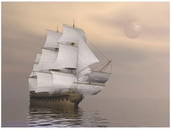 Beautiful Old Merchant Ship Sailing on Quiet Waters, 61x46 cm