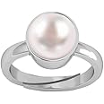 JAGDAMBA GEMS Lab - Certified Pearl 9.00 Carat Natural Pearl Gemstone Original Certified moti Adjustable panchhdhaatu/Ashtadhatu Silver Ring for Men and Women