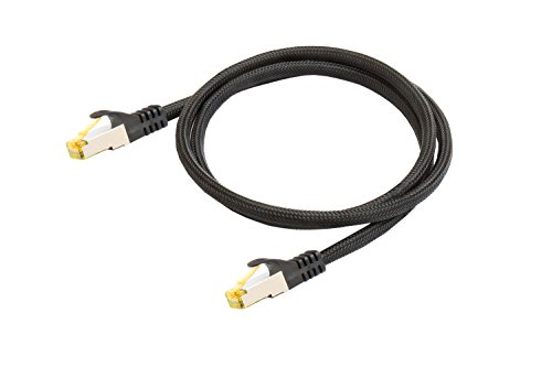 Python Series RJ45 Ethernet LAN Patchkabel mit Cat. 7 Rohkabel, mit Rastnasenschutz RNS und Nylongeflecht, S/FTP, PiMF, halogenfrei, 500MHz, OFC, 10-Gigabit-fähig (10/100/1000/10000-Base-T Ethernet Netzwerke) – z.B. für Patchpanel, Switch, Router, Modem – schwarz, 1m - 2
