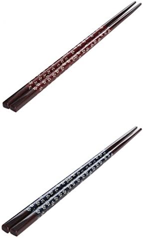 LTCT Premium Flower Design Japanese Red Wood Couple Chopsticks Lightweight Pack Of 2 Pairs Red&amp;Blue Great Gift